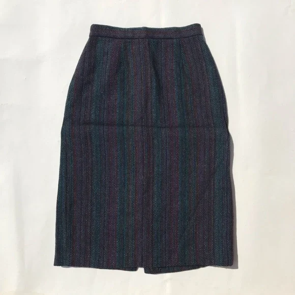 Vintage 70s Women’s Pencil Skirt Striped Teal Wool